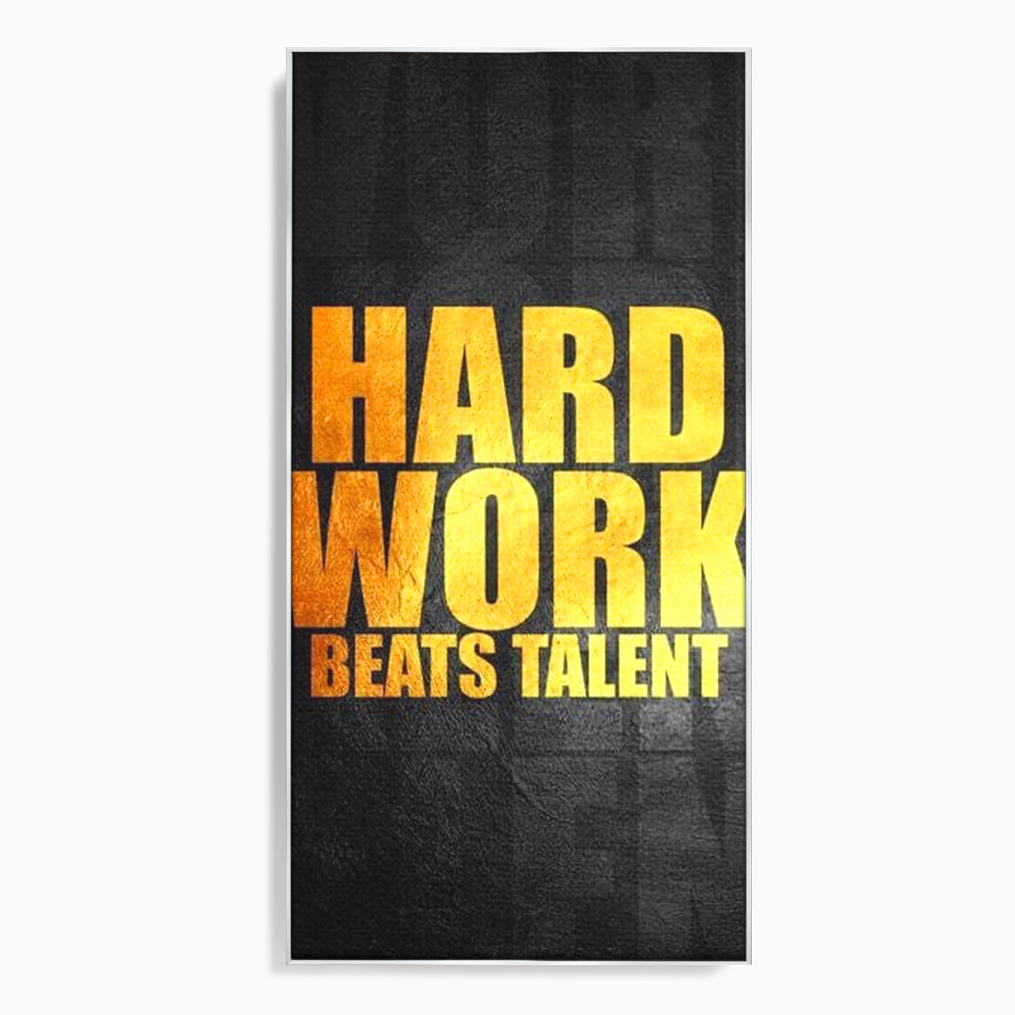 Tablou canvas cu tablou motivational cu mesaj aurit, in rama de aluminiu argintiu
